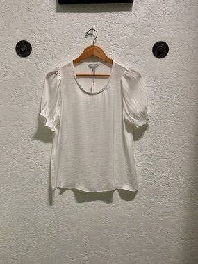 Naked Zebra White Puff Sleeve Scoop Neck Top